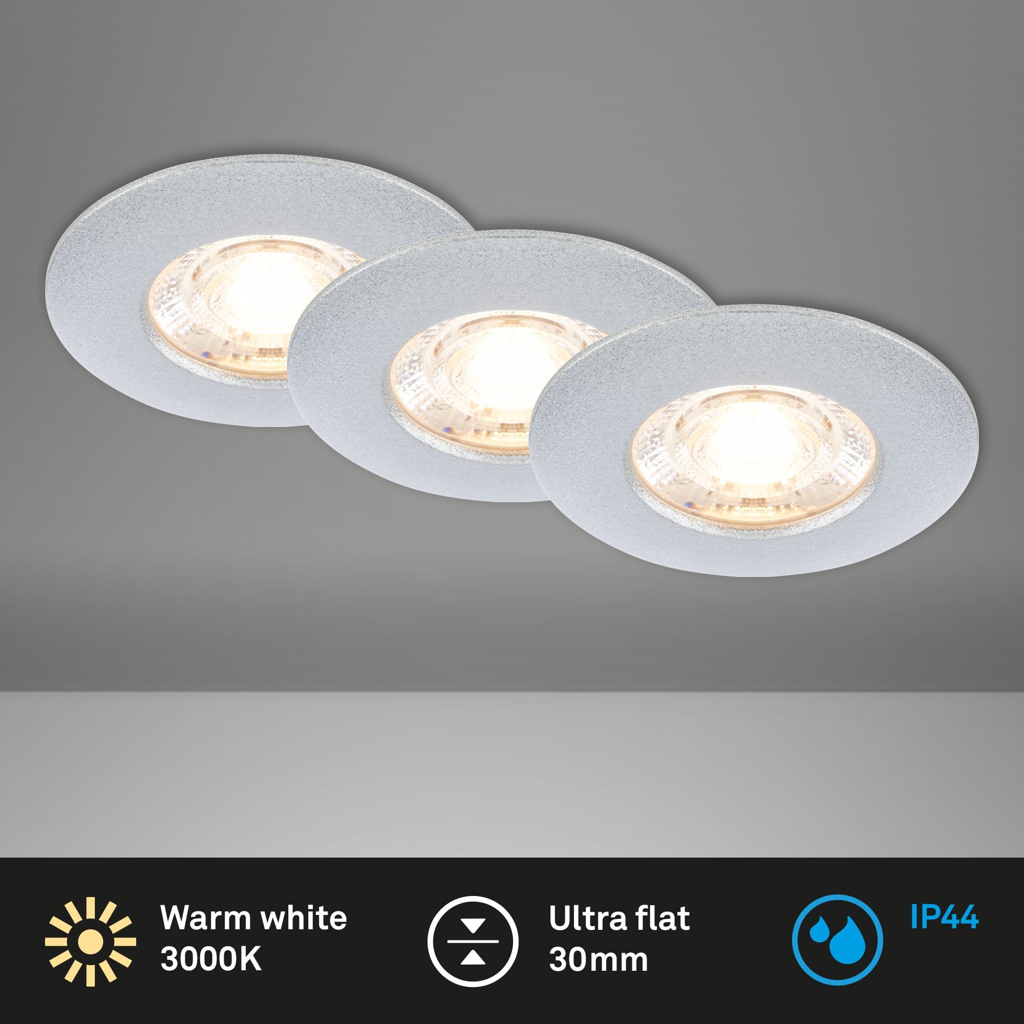 BRI 7606034 3ks sada LED vestavné svítidlo, 6,5 cm, 3,6W, 350lm matný chrom - BRILONER (obrázek 2)