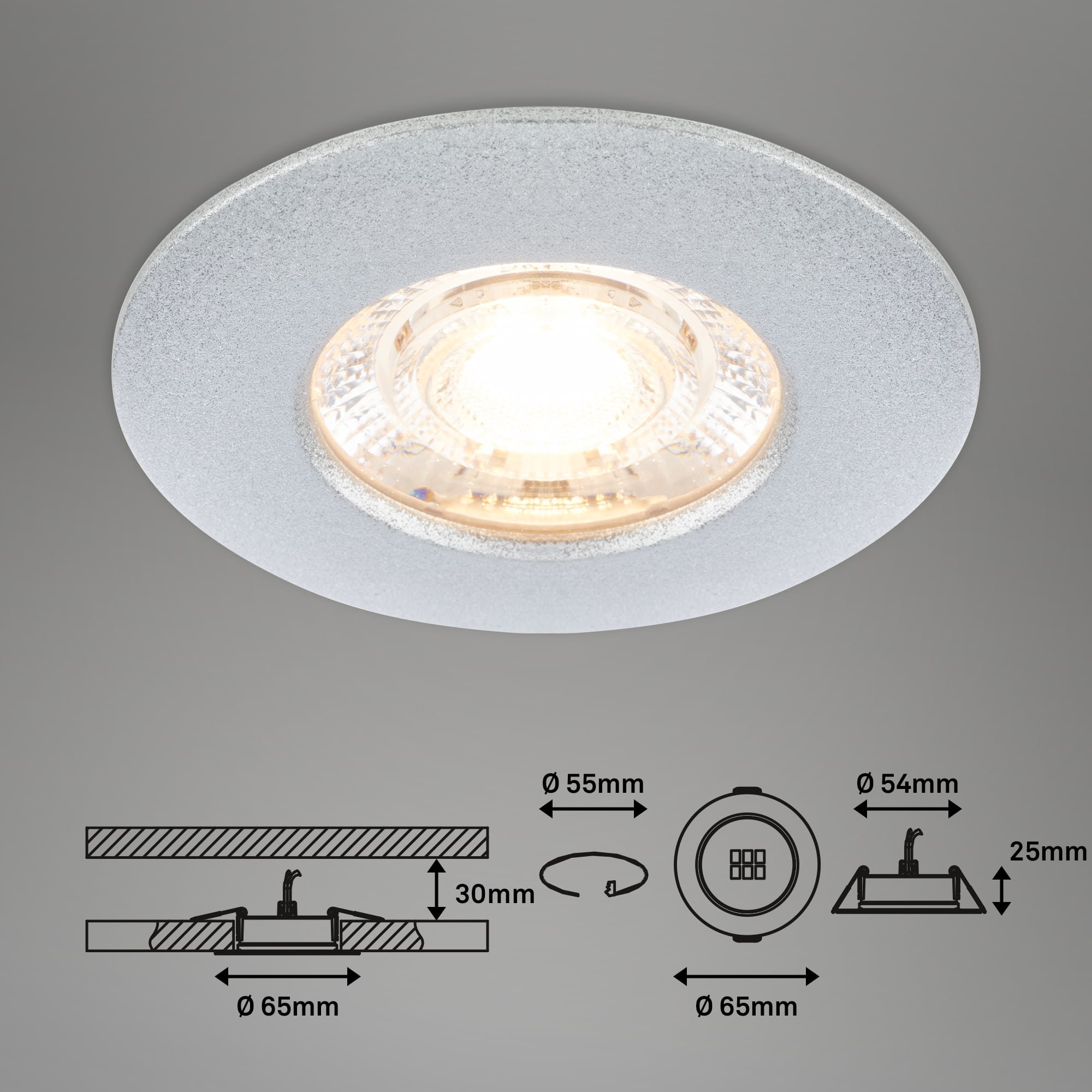 BRI 7606034 3ks sada LED vestavné svítidlo, 6,5 cm, 3,6W, 350lm matný chrom - BRILONER (obrázek 6)