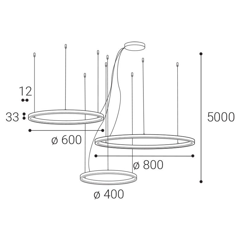 LED2 3274753D LED2 Závěsné svítidlo CIRCLE SET 3 P-Z, B DALI/PUSH DIM 136W 3000K/4000K černá - LED2 Lighting (obrázek 3)