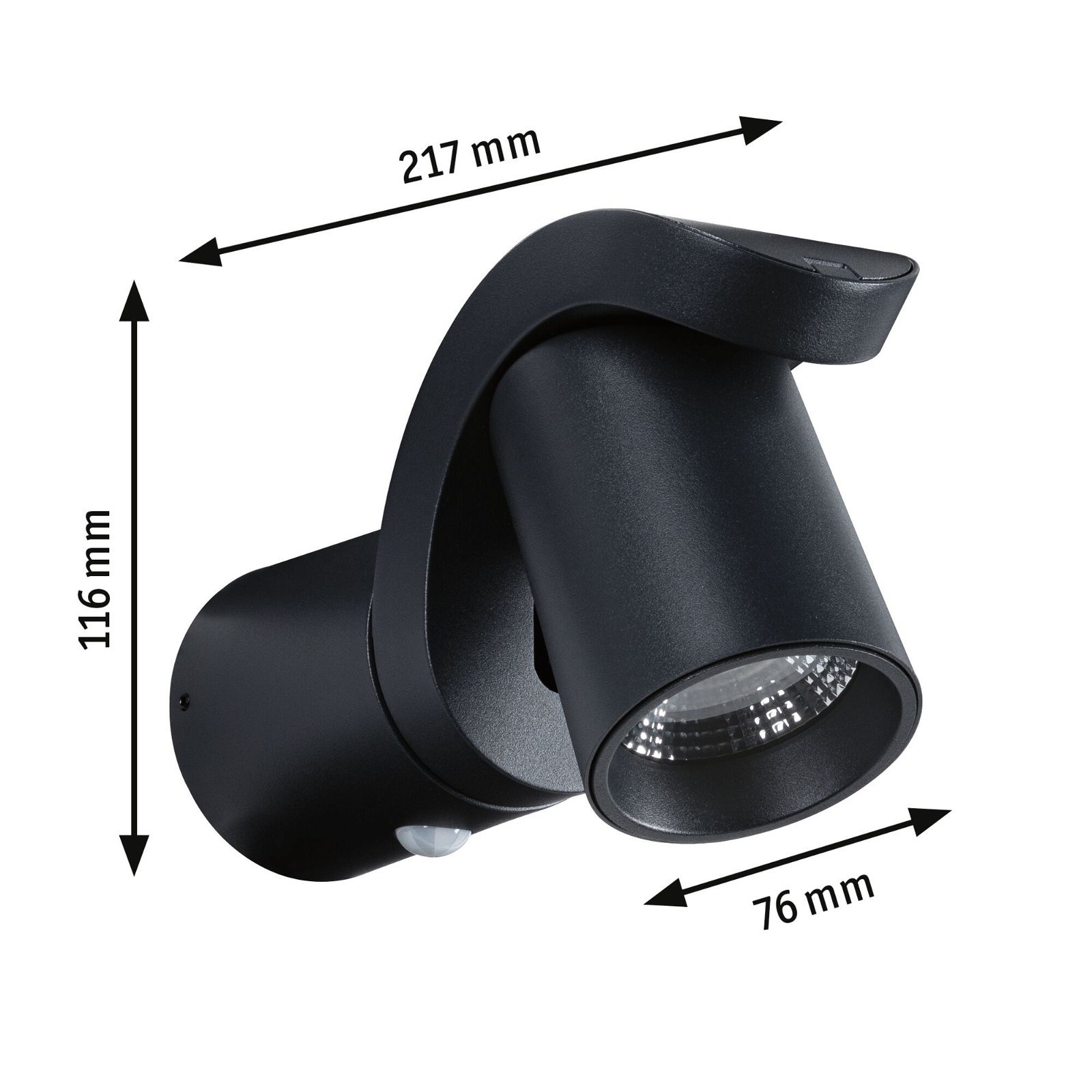 P 94830 LED venkovní nástěnné svítidlo Cuff pohybové čidlo IP44 76x217mm 3000K 10W 230V 70° antracit hliník - PAULMANN (obrázek 2)