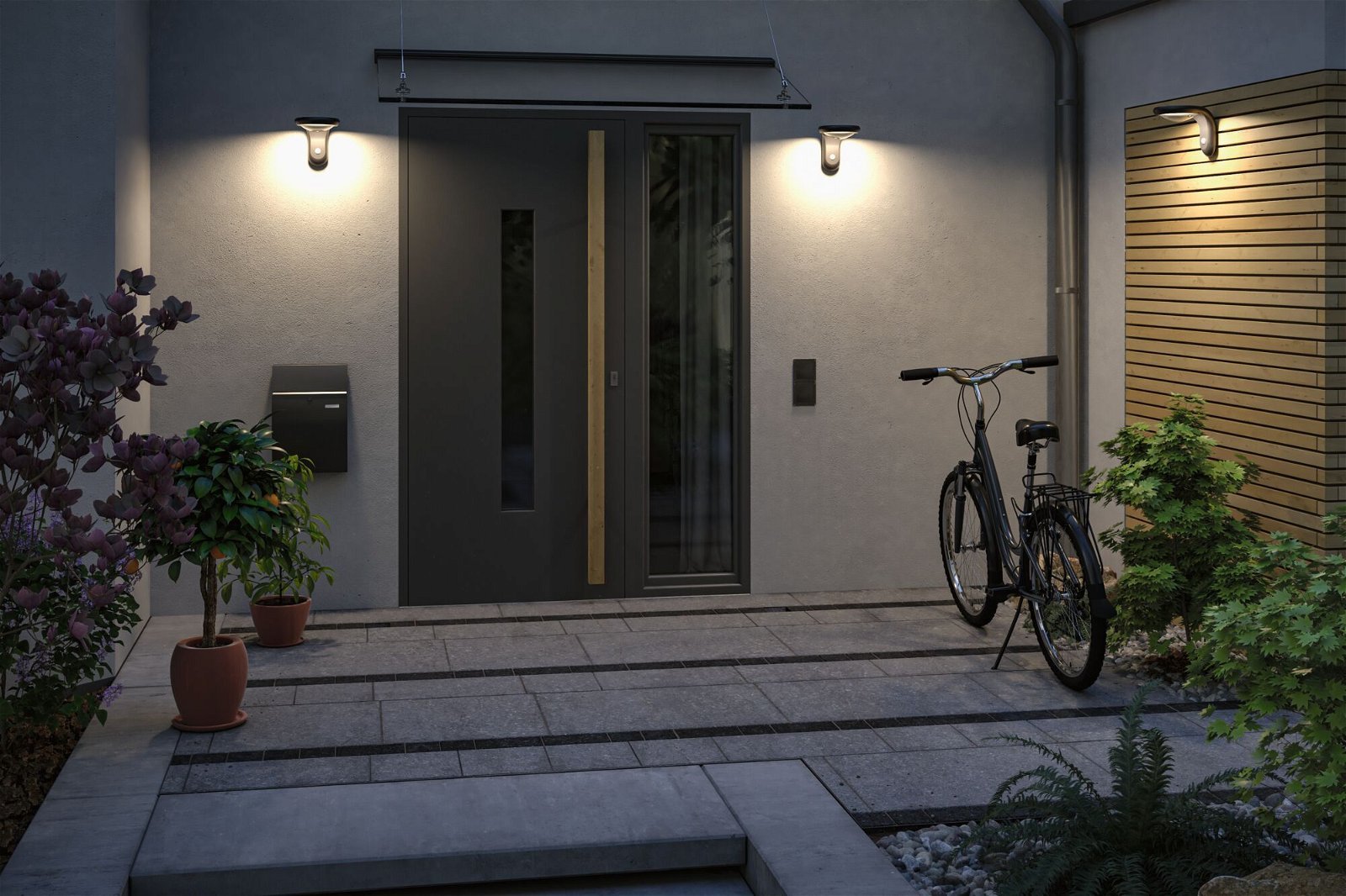 P 94854 Solární LED venkovní nástěnné svítidlo Diskola pohybové čidlo IP44 180x234mm 3000K 3,5W antracit umělá hmota - PAULMANN (obrázek 5)