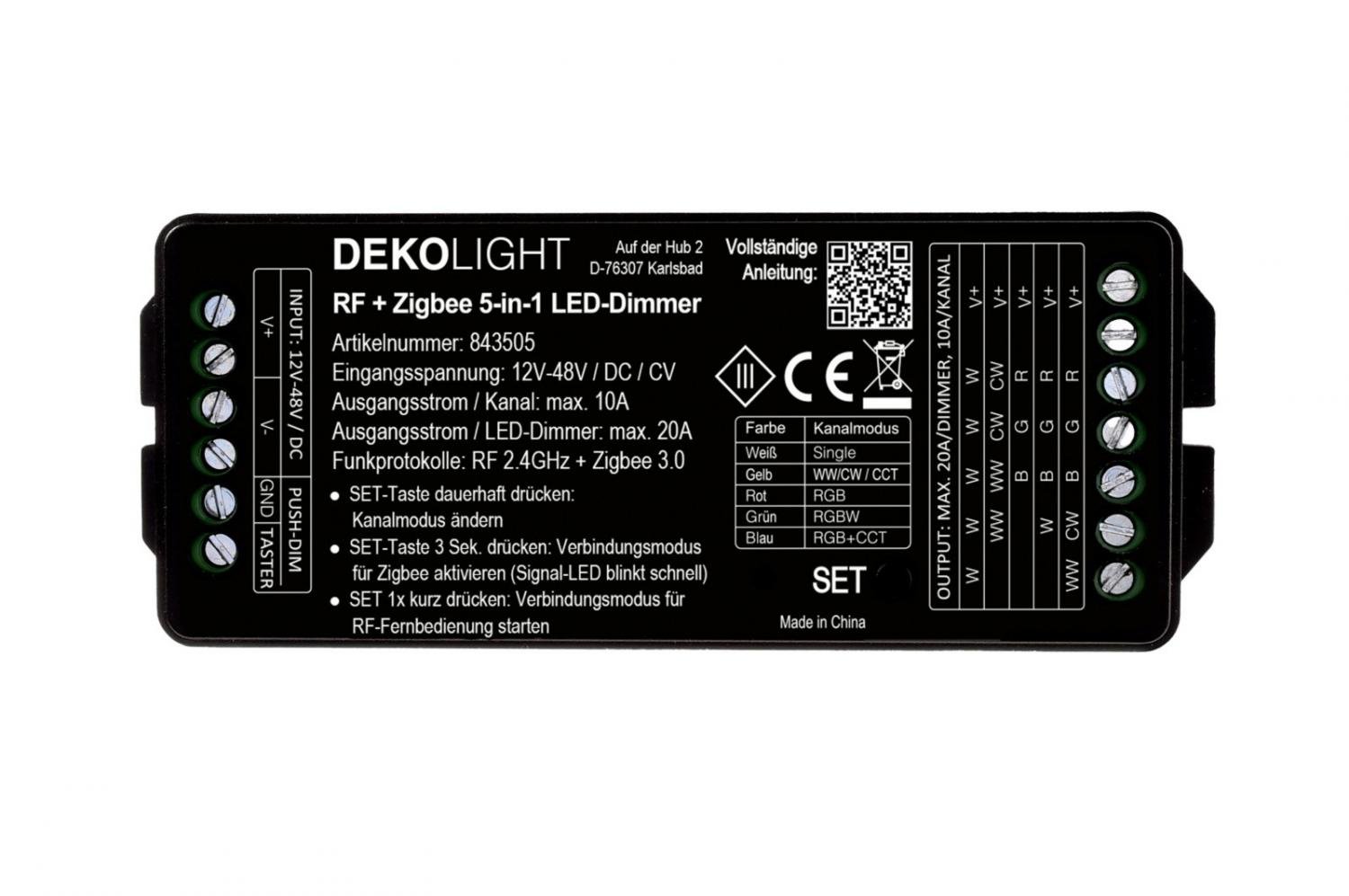 IMPR 843505 Deko-Light RF-smart, LED stmívač 5v1, 5 kanálový, 12-48V DC, 20A RF / Zigbee 3.0 / Intelli-Push (obrázek 3)