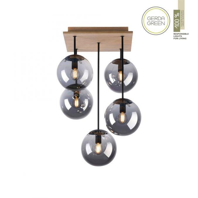 LD 11395-79 GREEN WIDO LED stropní svítidlo 5 ramenné dřevo kouřová barva v udržitelném designu IP20 - LEUCHTEN DIREKT / JUST LIGHT