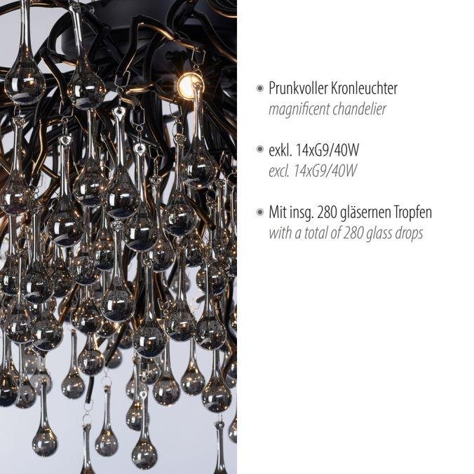 PN 8092-18 Stropní svítidlo ICICLE, černá, křišťálové přívěsky, 14-ramenné - PAUL NEUHAUS (obrázek 3)