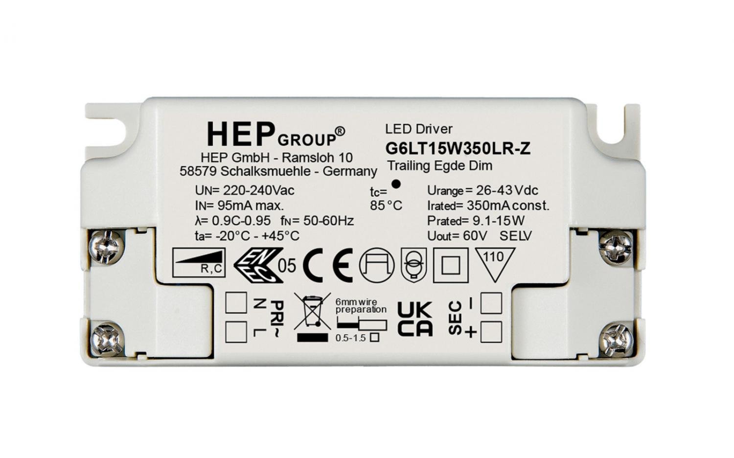 IMPR 862266 HEP napájení (CC, DC) stmívatelné, HEP, DIM, CC, G6LT15W350LR-Z, konstantní proud, fázové stmívání 350 mA IP20 26-43 V/DC 9,1-15W - LIGHT IMPRESSIONS