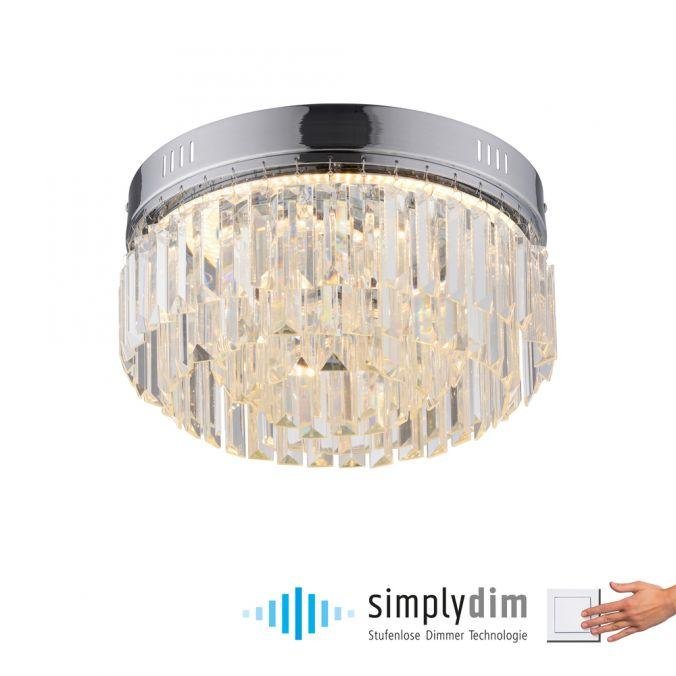 PN 6181-17 KRISTA LED stropní svítidlo chrom s křišťalovými přívěsky stmívatelné paměťová funkce SimplyDim 3000K - PAUL NEUHAUS