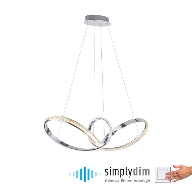 PN 8222-17 TANJA LED závěsné svítidlo chrom zakřivené stmívatelné křišťálový design moderní SimplyDim 3000K - PAUL NEUHAUS