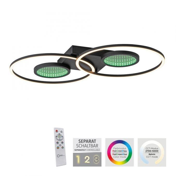 LD 15160-18 TUNEL LED stropní svítidlo černé s RGB efekty, CCT stmívatelné s dálkovým ovládáním RGB+3000-6500K - LEUCHTEN DIREKT / JUST LIGHT