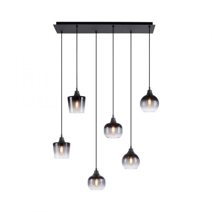 LD 15425-18 ZEA LED závěsné svítidlo černé 6-ramenné kouřové sklo moderní do interiéru - LEUCHTEN DIREKT / JUST LIGHT