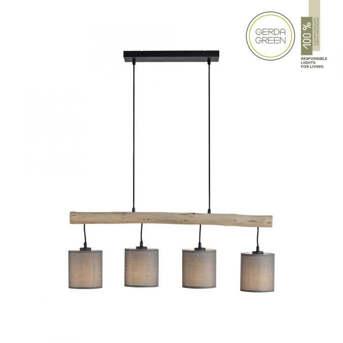 LD 15783-29 GREEN TRIB LED závěsné svítidlo přírodní dřevo 1 ramenné látkové stínidlo venkovský design do interiéru - LEUCHTEN DIREKT / JUST LIGHT