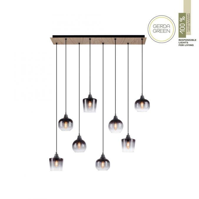 LD 15426-79 GREEN ZEA LED závěsné svítidlo dřevo 8 ramenné kouřové sklo moderní do interiéru - LEUCHTEN DIREKT / JUST LIGHT