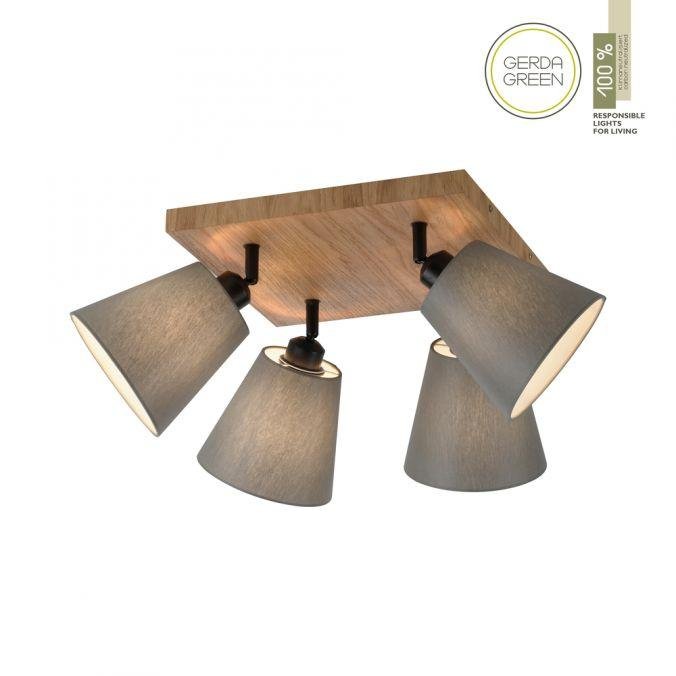 LD 11583-79 GREEN MICH LED nástěnné svítidlo přírodní dřevo 4 ramenné hranaté látkové stínidlo - LEUCHTEN DIREKT / JUST LIGHT