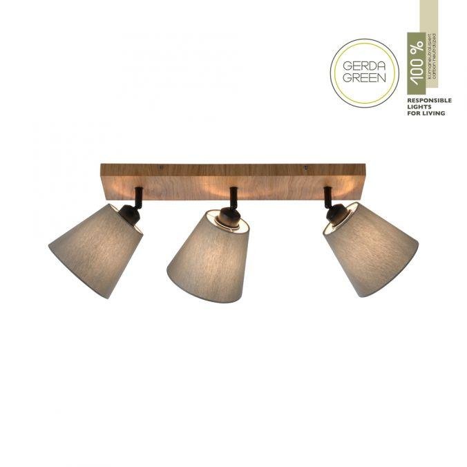 LD 11582-79 GREEN MICH LED stropní svítidlo přírodní dřevo 3 ramenné látkové stínidlo nastavitelné a otočné - LEUCHTEN DIREKT / JUST LIGHT