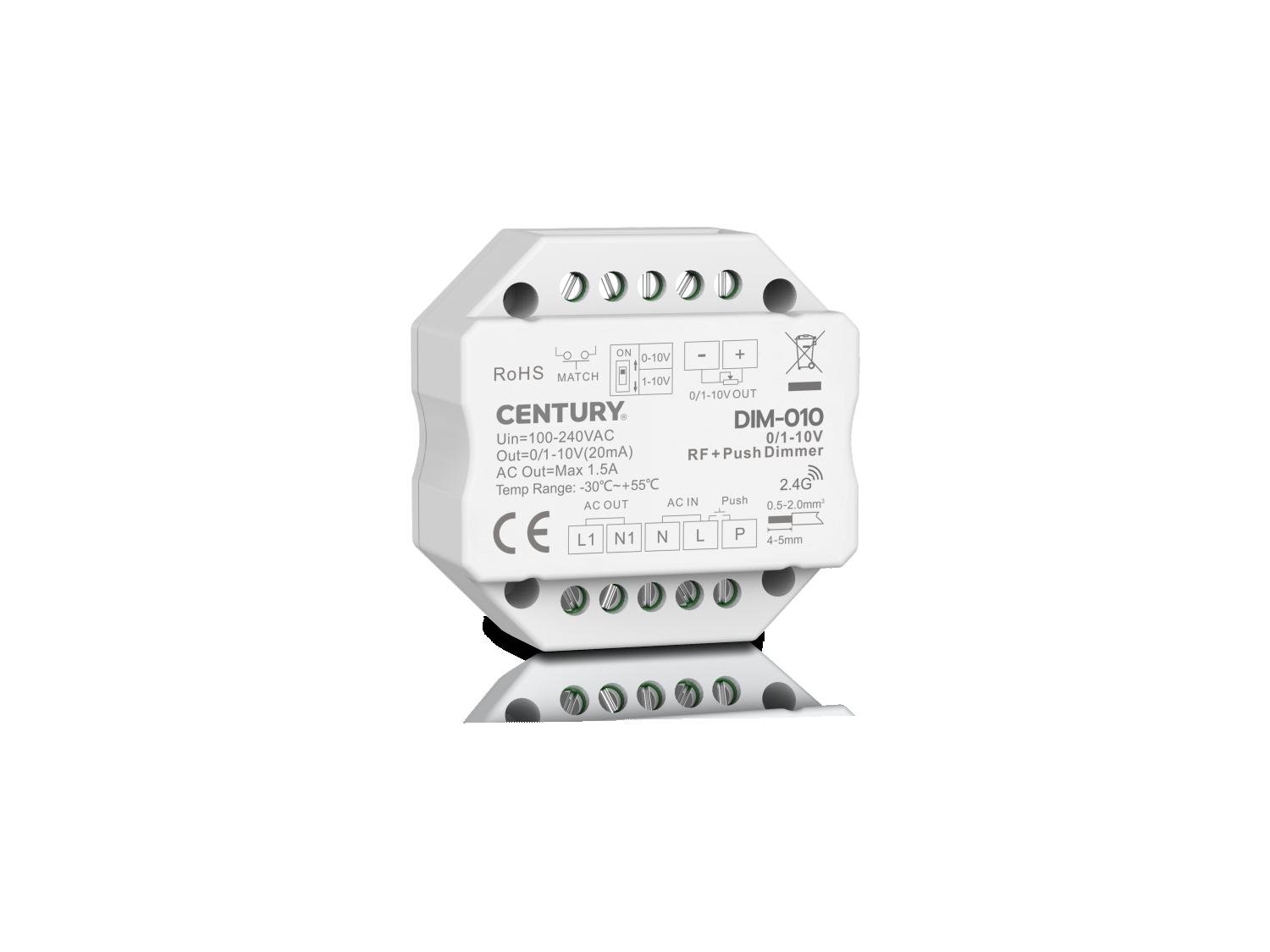 CEN DIM-010 LED stmívač 1 kanál 0-10V + PUSH DIM RF 220-240V - CENTURY