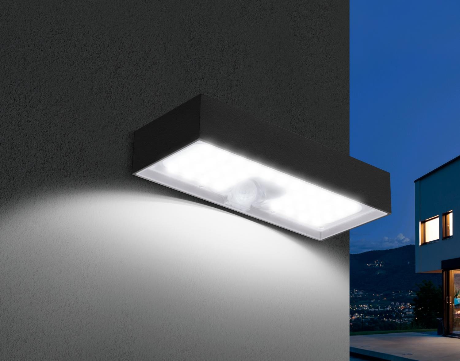 CEN DOMNE-061240 Venkovní nástěnné solární svítidlo LED DOMINO černá 6W 4000K IP65 - CENTURY