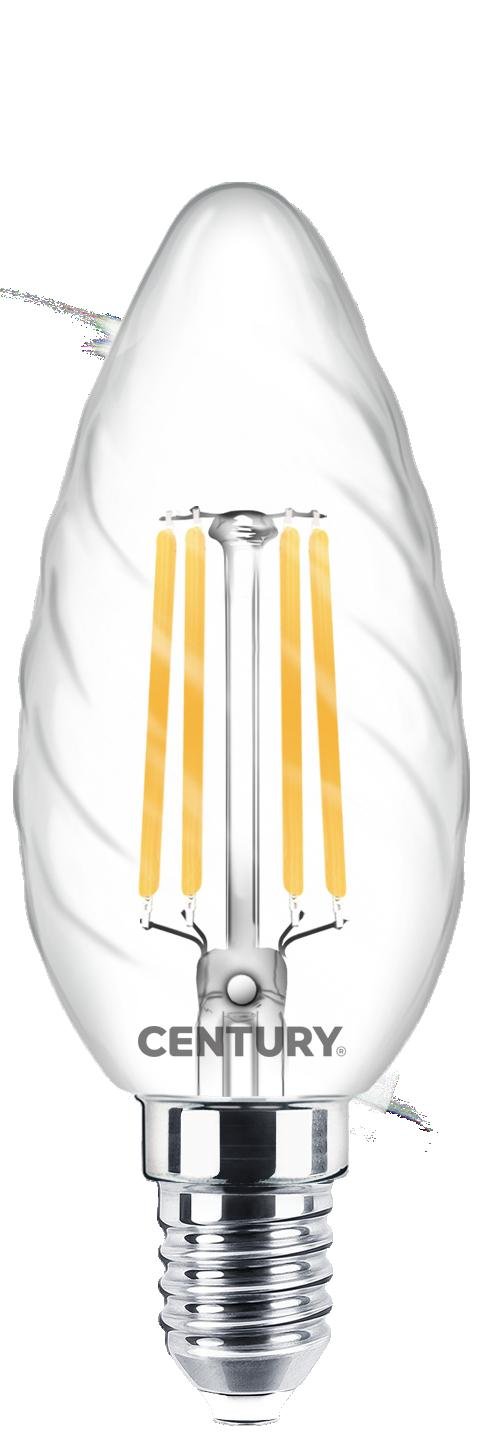 CEN INTOR-061440 LED FILAMENT CANDLE kroucená ČIRÁ 6W E14 4000K 360d - CENTURY