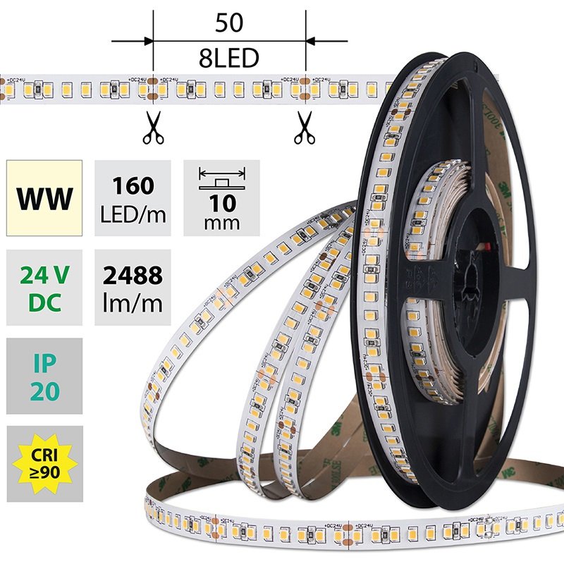 ML-126.888.60.9-02000.1000X03 LED pásek WW 160LED/m 38,4W/24V 4976lm IP20 délka 2m vodič A 1,0m