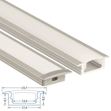 ML-761.027.02.2 Vestavný hliníkový profil VS, 24x8 mm, včetně mléčného difuzoru, 2 m