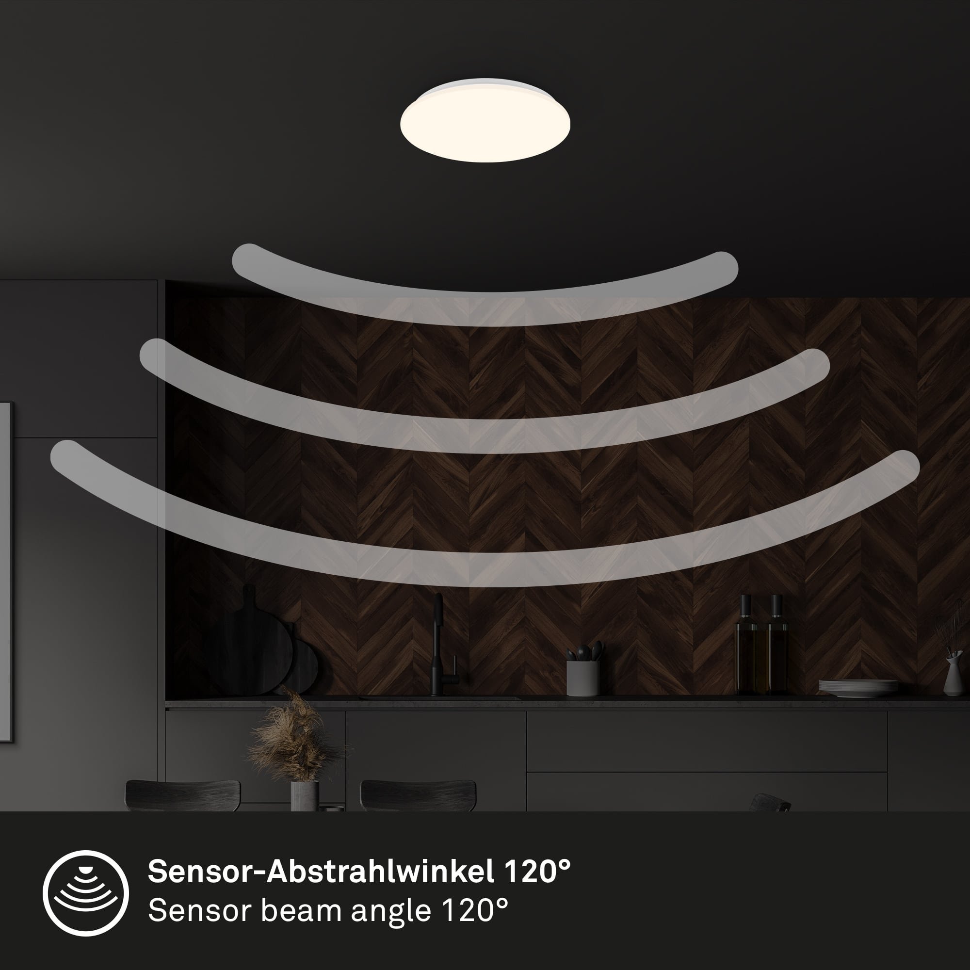 BRILO 3897016 LED stropní svítidlo s čidlem, 26 cm, 12W, 1190lm, bílé - BRILONER (obrázek 3)