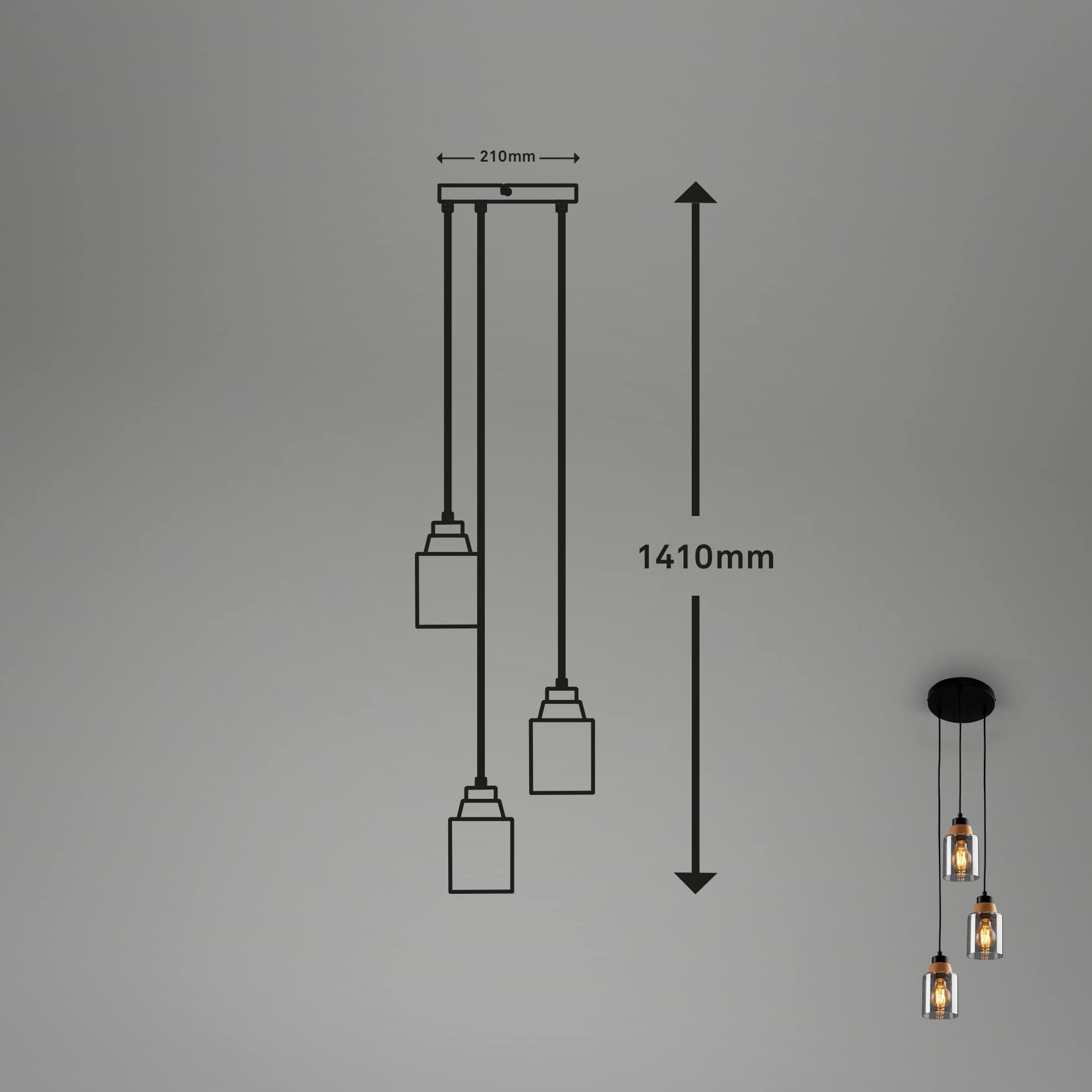 BRI 4486035 Závěsné svítidlo, 120 cm, 3x E27, max. 10W, kouřová - BRILONER (obrázek 5)