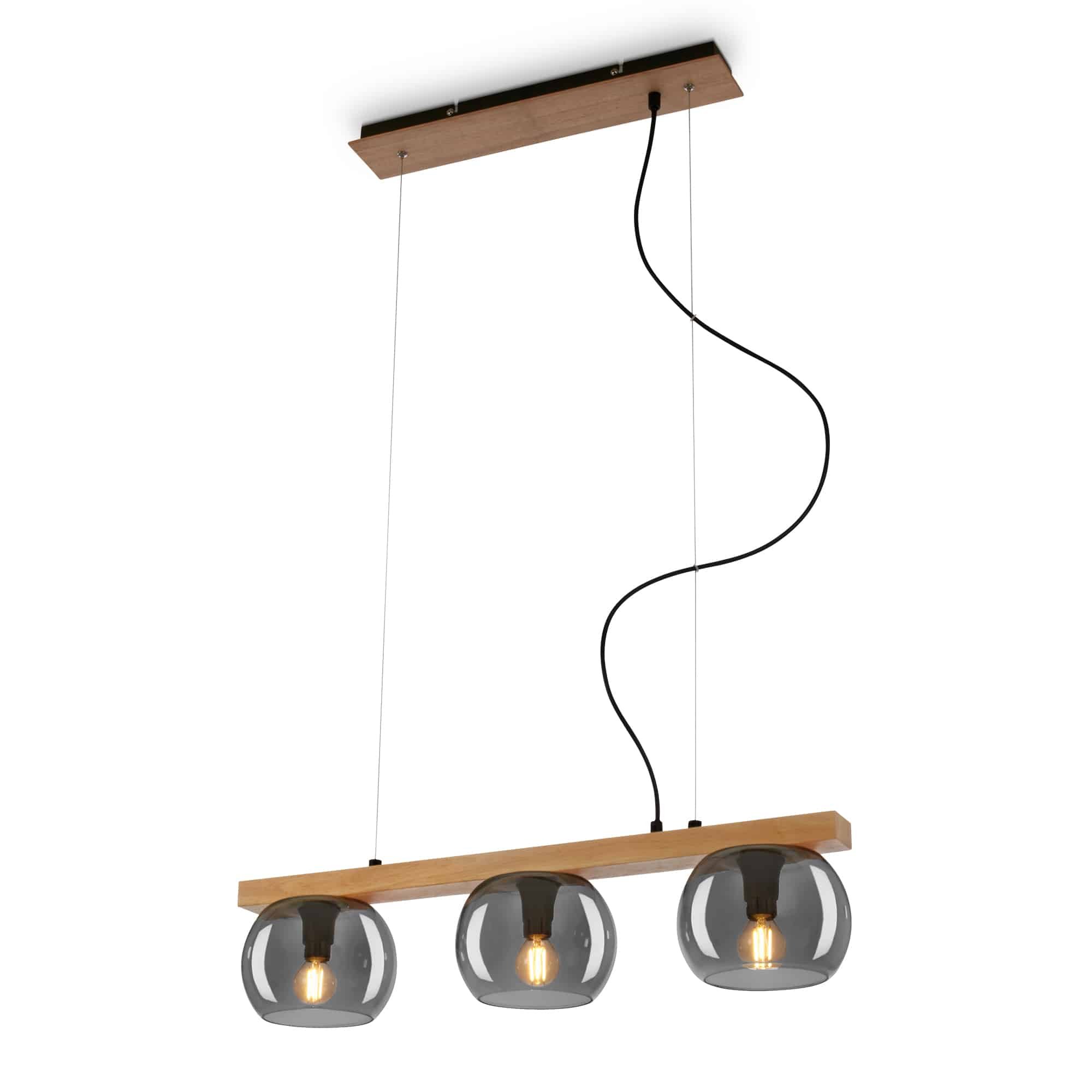 Levně BRI 4143034 Závěsné svítidlo, 120 cm, 3x E14, max. 10W, kouřová/dřevo - BRILONER