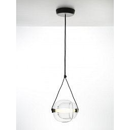 Obrázek pro produkt Capsula, závěsné svítidlo, vnější čiré + vnitřní opalínové sklo / černý kov / černý kabel 7,5W LED 2700K, šířka 29,5cm - BROKIS A