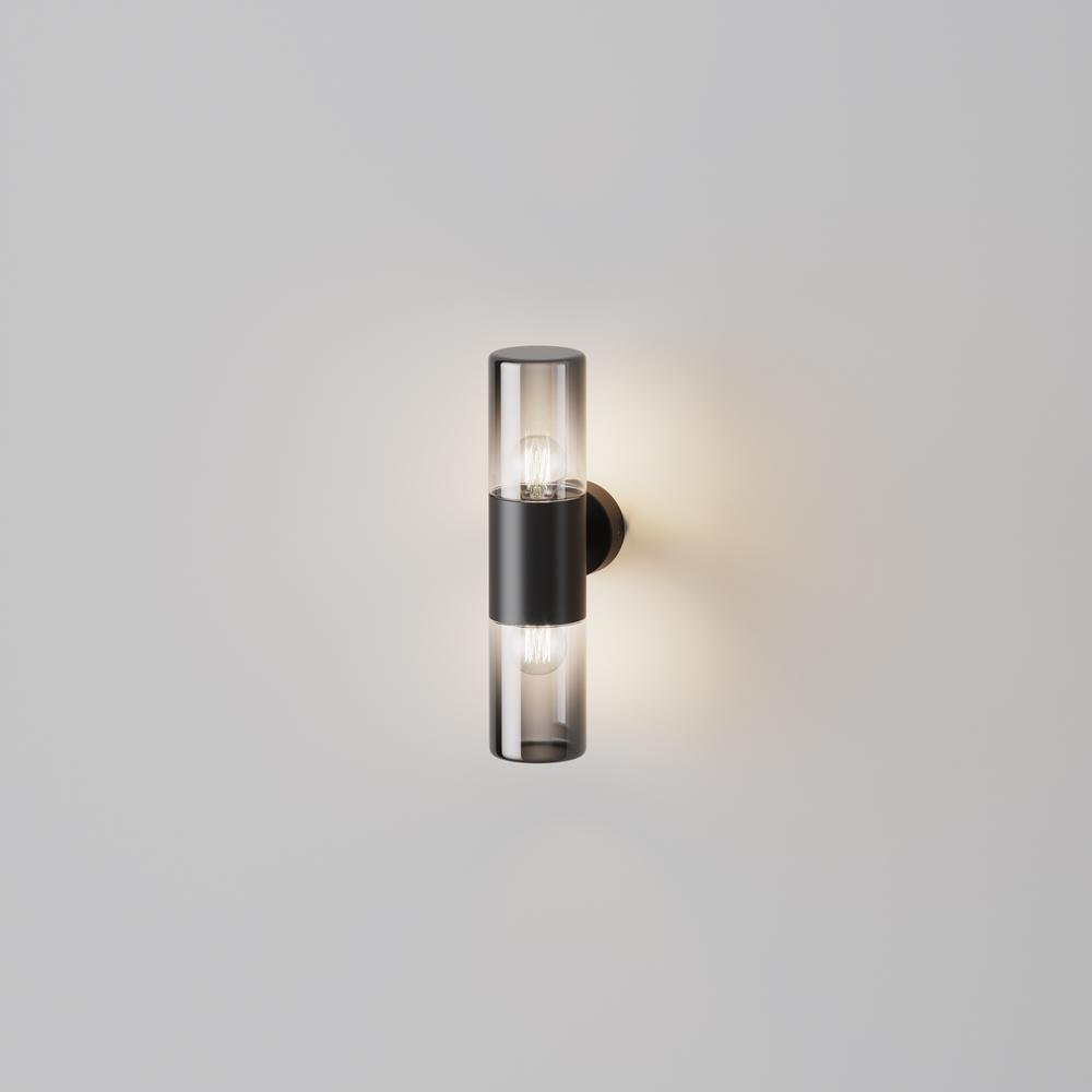 M O432WL-02GF Nástěnné svítidlo Amas E27 2x60W černý hliník průhledné sklo IP54 - MAYTONI