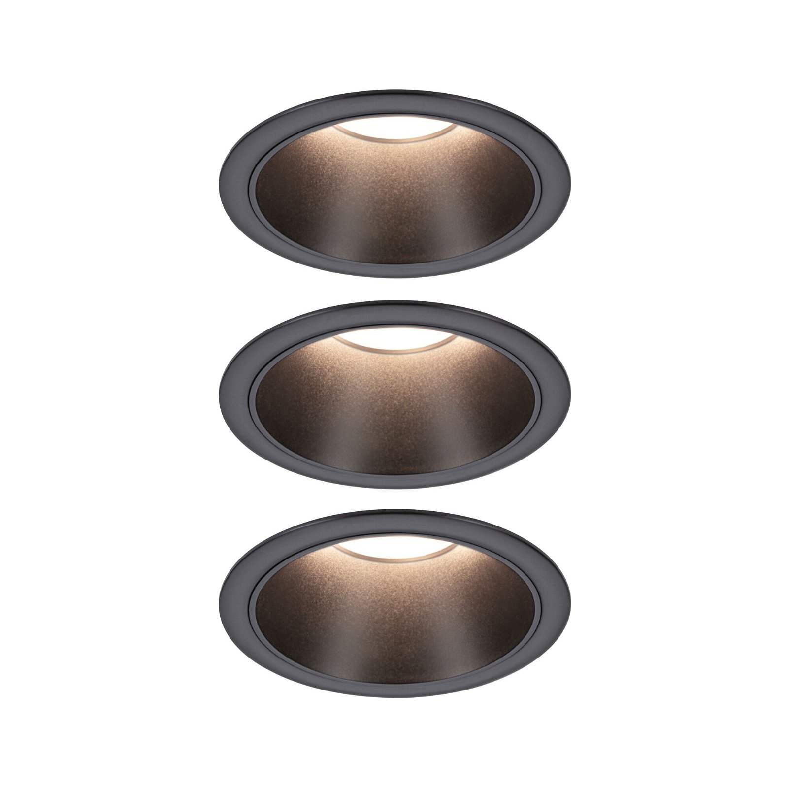 P 94869 LED vestavné svítidlo 3-krokové-stmívatelné Cole Coin základní sada 3ks sada IP44 kruhové 88mm Coin 3x6W 230V 2700K černá - PAULMANN