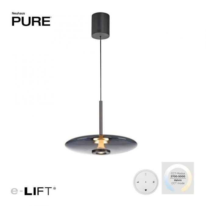 PN 2084-15 Závěsné svítidlo PURE E-Vitrum LED 8W 2700-5700K + LED 10W 2700-5700K platina / kouřová - PAUL NEUHAUS