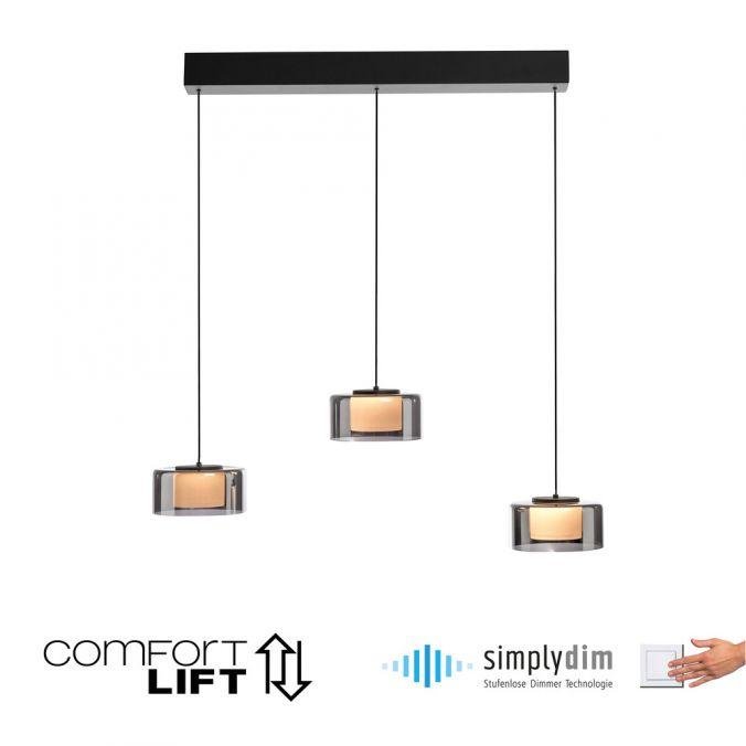 PN 2113-18 Závěsné svítidlo LED RIKA černé nastavitelná výška Comfort Lift SimplyDim 3000K - PAUL NEUHAUS