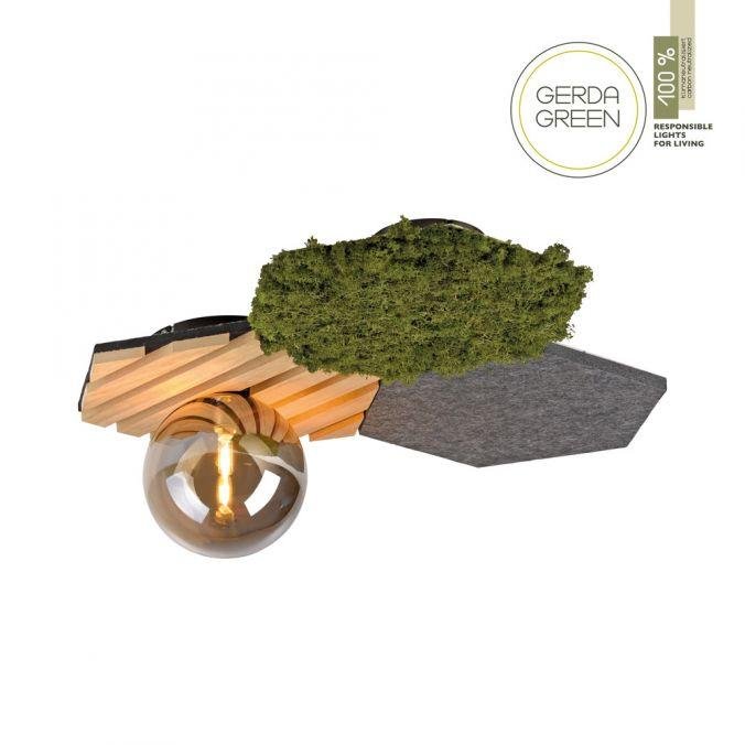 Levně LD 15199-70X VÝPRODEJ VZORKU - Nástěnné svítidlo GREEN dub přírodní dřevo s akustickým panelem kouřové sklo - JUST LIGHT