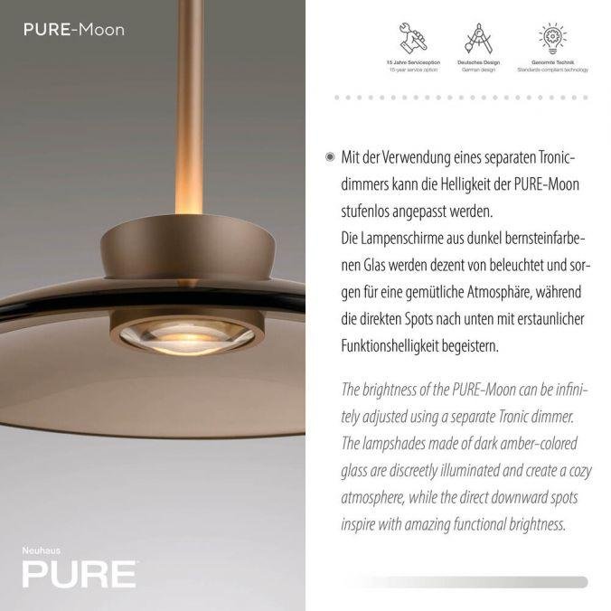 PN 2193-97 LED závěsné svítidlo PURE Moon 3 ramenné nastavitelná výška stmívatelné 2700K bronz / tmavý amber - PAUL NEUHAUS (obrázek 3)