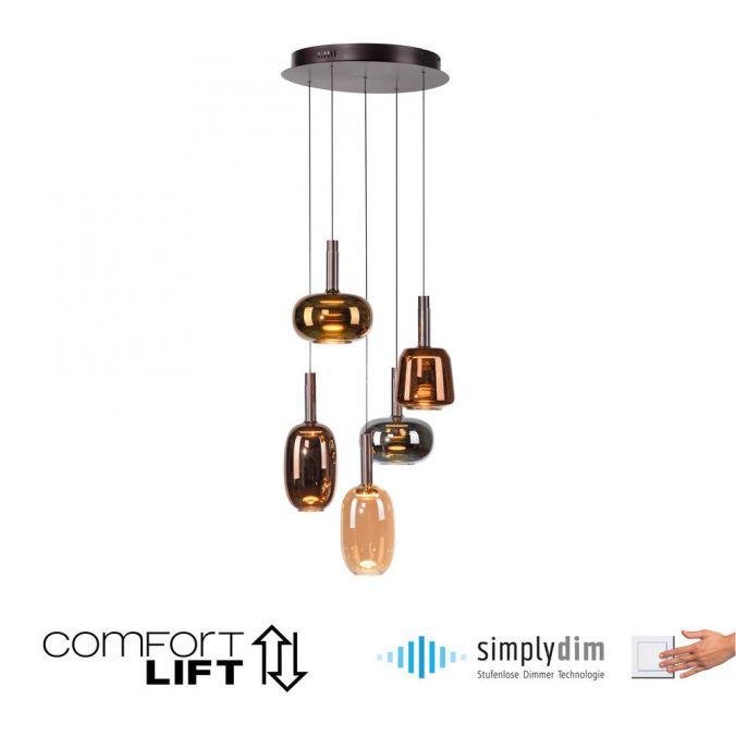 PN 2682-70 IRIDES LED závěsné svítidlo 5 ramenné nastavitelná výška Comfort Lift paměťová funkce SimplyDim 3000K - PAUL NEUHAUS