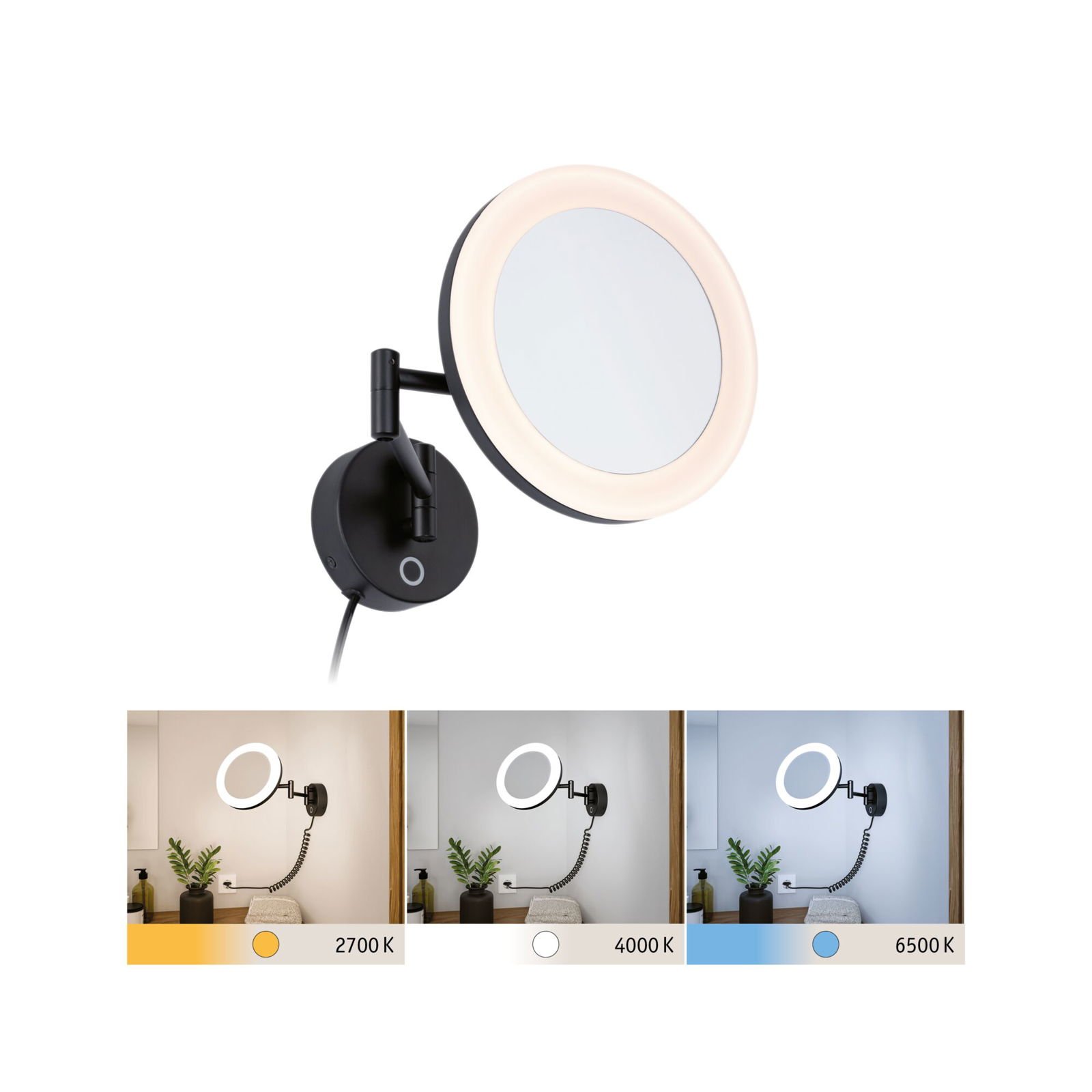 P 71149 LED kosmetické zrcadlo Masua IP44 CCT 230V 4W černá mat - PAULMANN