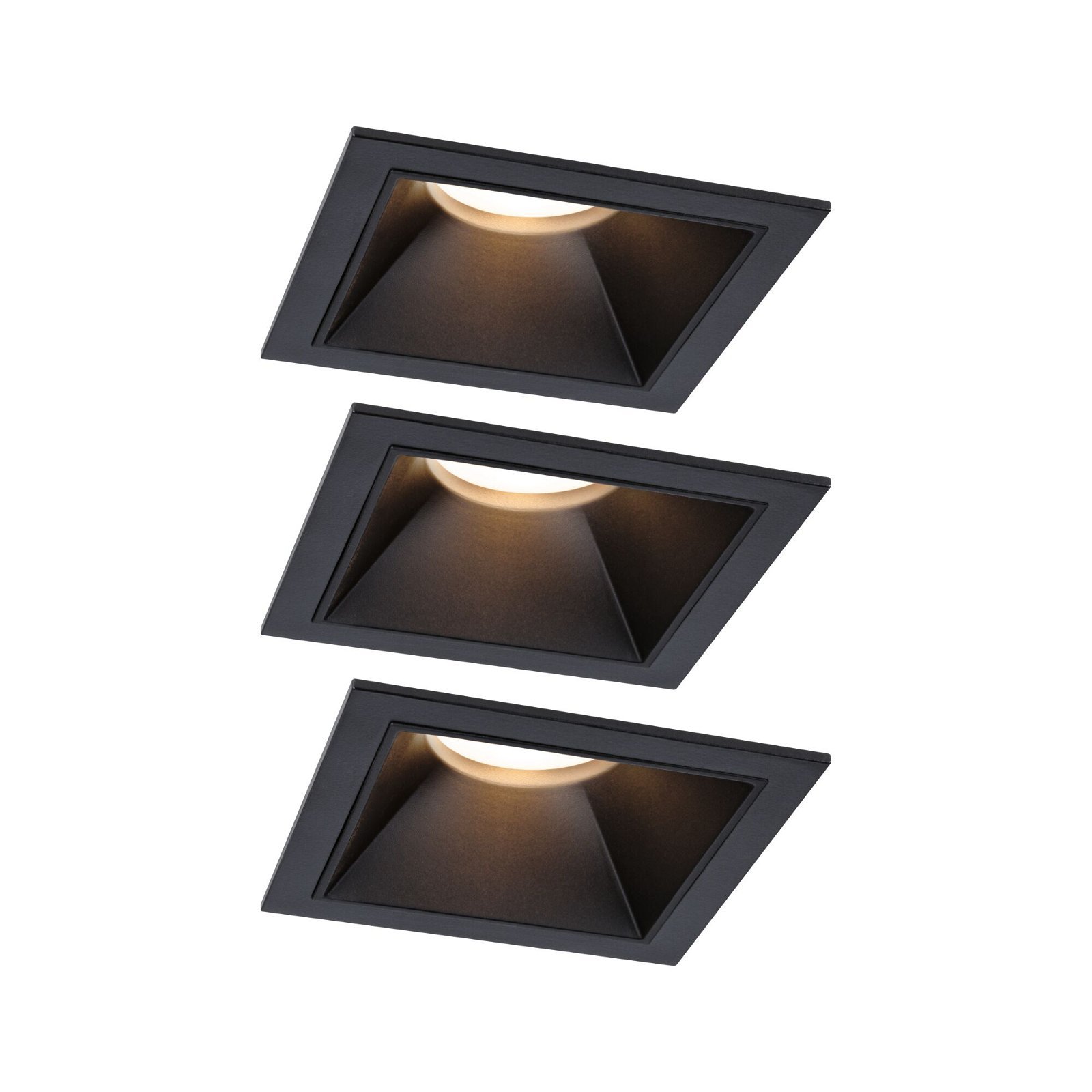 P 93125 LED vestavné svítidlo 3-krokové-stmívatelné Cole Coin základní sada IP44 hranaté 88x88mm Coin 3x6W 230V stmívatelné 2700K černá - PAULMANN