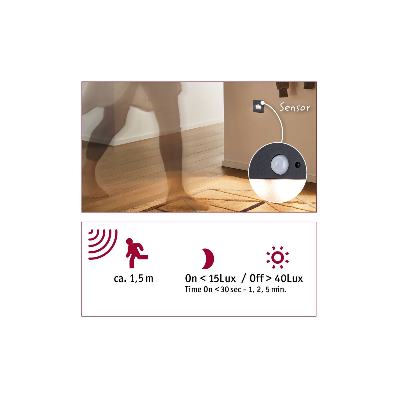 P 93135 LED vestavné svítidlo do zdi Edge Quadro hranaté se senzorem 8x8cm 1,2W 230V 2700K černá mat - PAULMANN (obrázek 8)