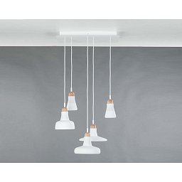 Obrázek pro produkt Závěsné svítidlo SHADOWS set 5x triplex opál sklo / dub evropský bezbarvý / textil. kabel bílý - BROKIS