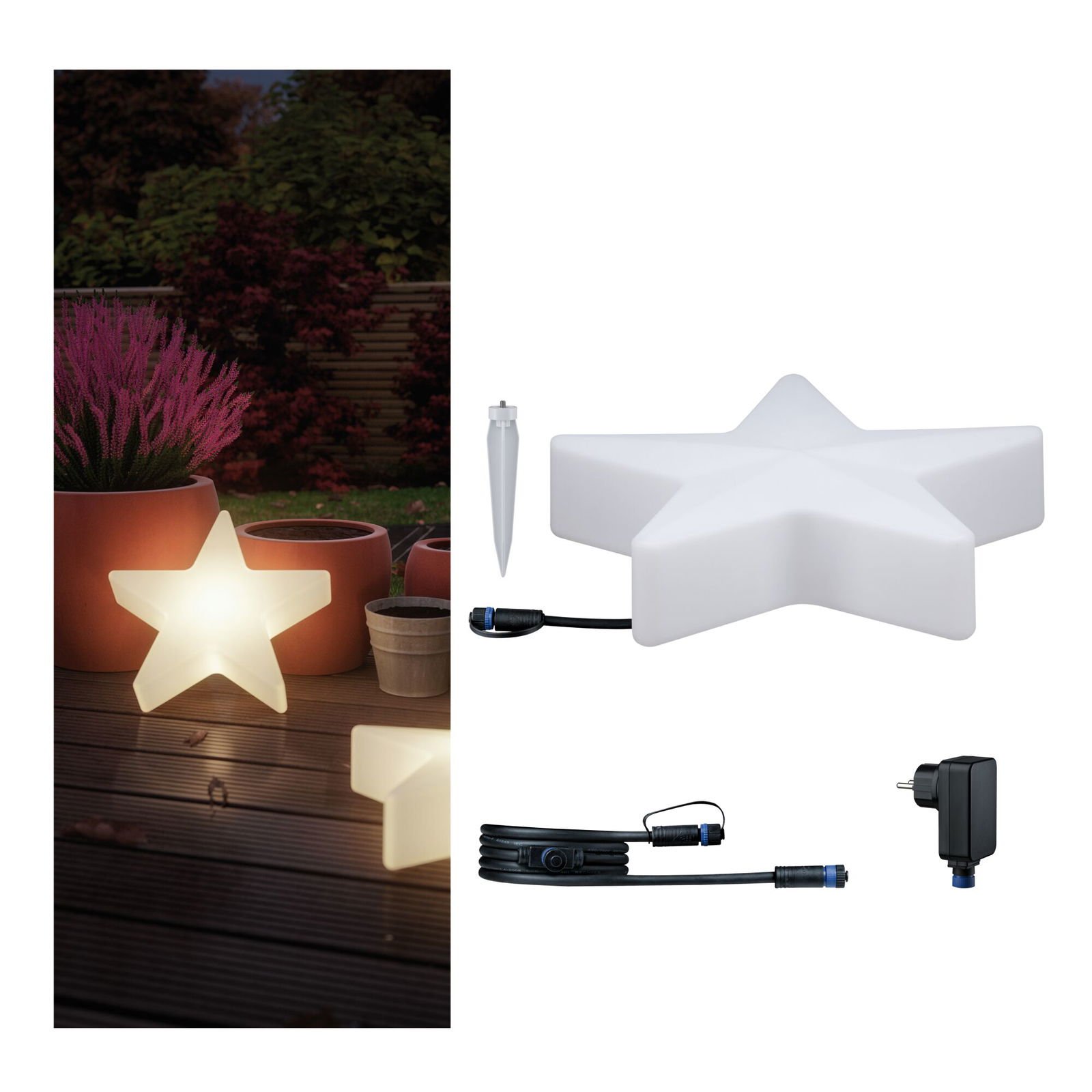 P 5021 Plug & Shine set LED světelný objekt hvězda vč. 2m-kabel a trafo IP67 3000K 2,8W bílá - PAULMANN