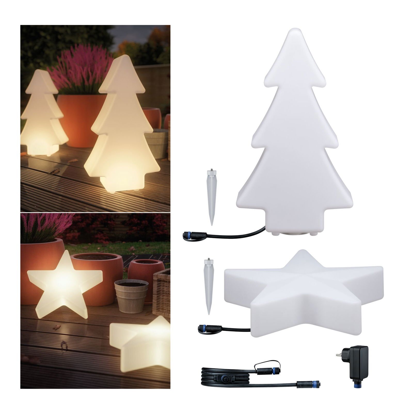 P 5022 Plug & Shine set LED světelný objekt strom + hvězda IP67 3000K 2,8W bílá - PAULMANN