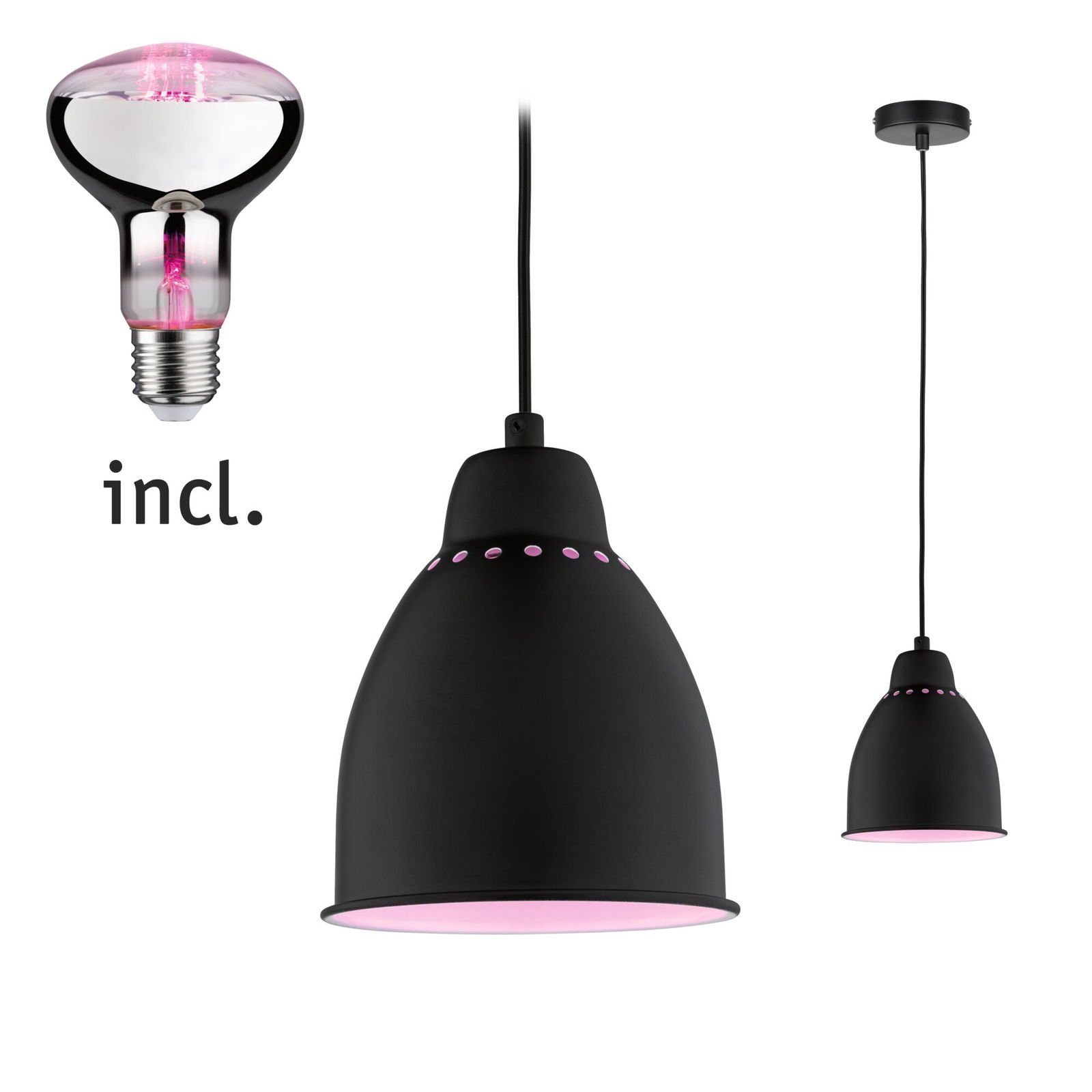 P 5116 Neordic set závěsné svítidlo Hilla + LED reflektor E27 černá stmívatelné kov / 230V 6,5W 1300K - PAULMANN