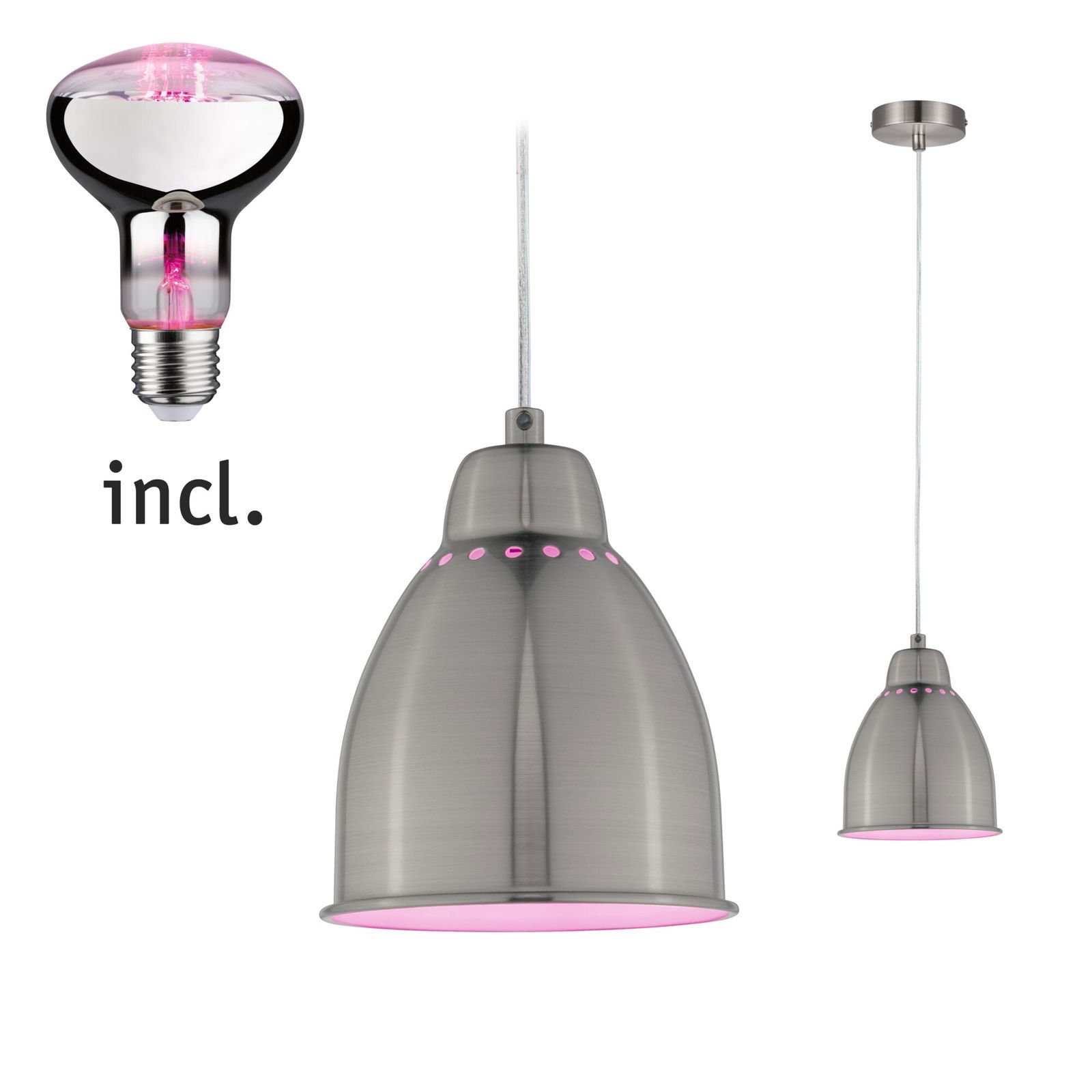 P 5118 Neordic set závěsné svítidlo Hilla + LED reflektor E27 kov kartáčovaný stmívatelné kov / 230V 6,5W 1300K - PAULMANN