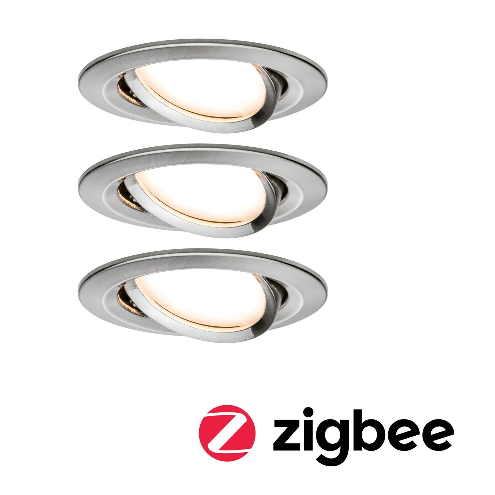 P 5141 Smart Home Zigbee set Smart Home Zigbee 3.0 vestavné svítidlo Nova Coin + Zigbee Cephei výklopné kruhové 84mm 50° Coin 3x6W 230V 2700K kov kartáčovaný - PAULMANN