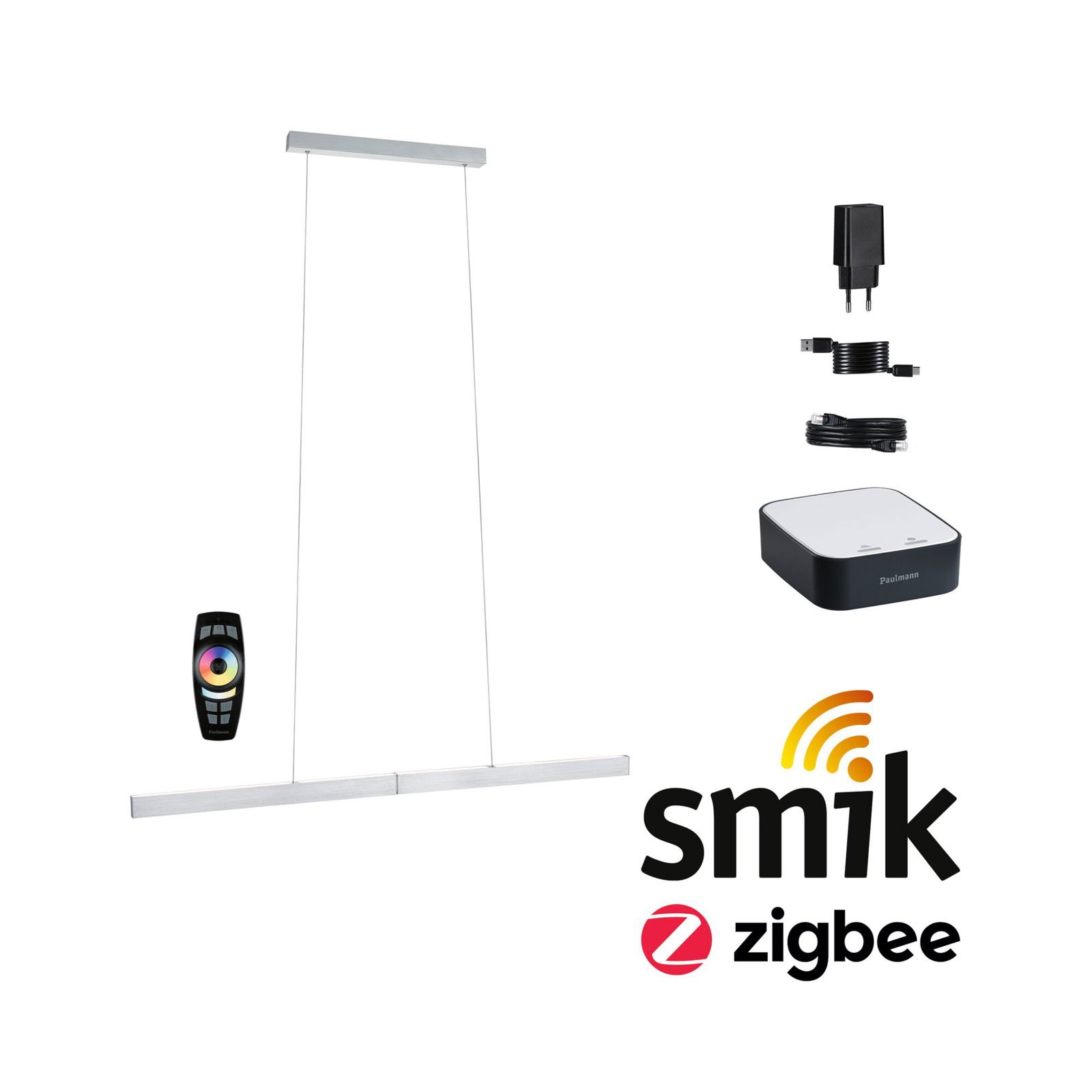 P 5169 Startovací sada Zigbee 3.0 Smart Home smik Gateway dálkový ovladač + LED závěsné svítidlo Aptare 2700K 18W bílá/antracit stmívatelné - PAULMANN
