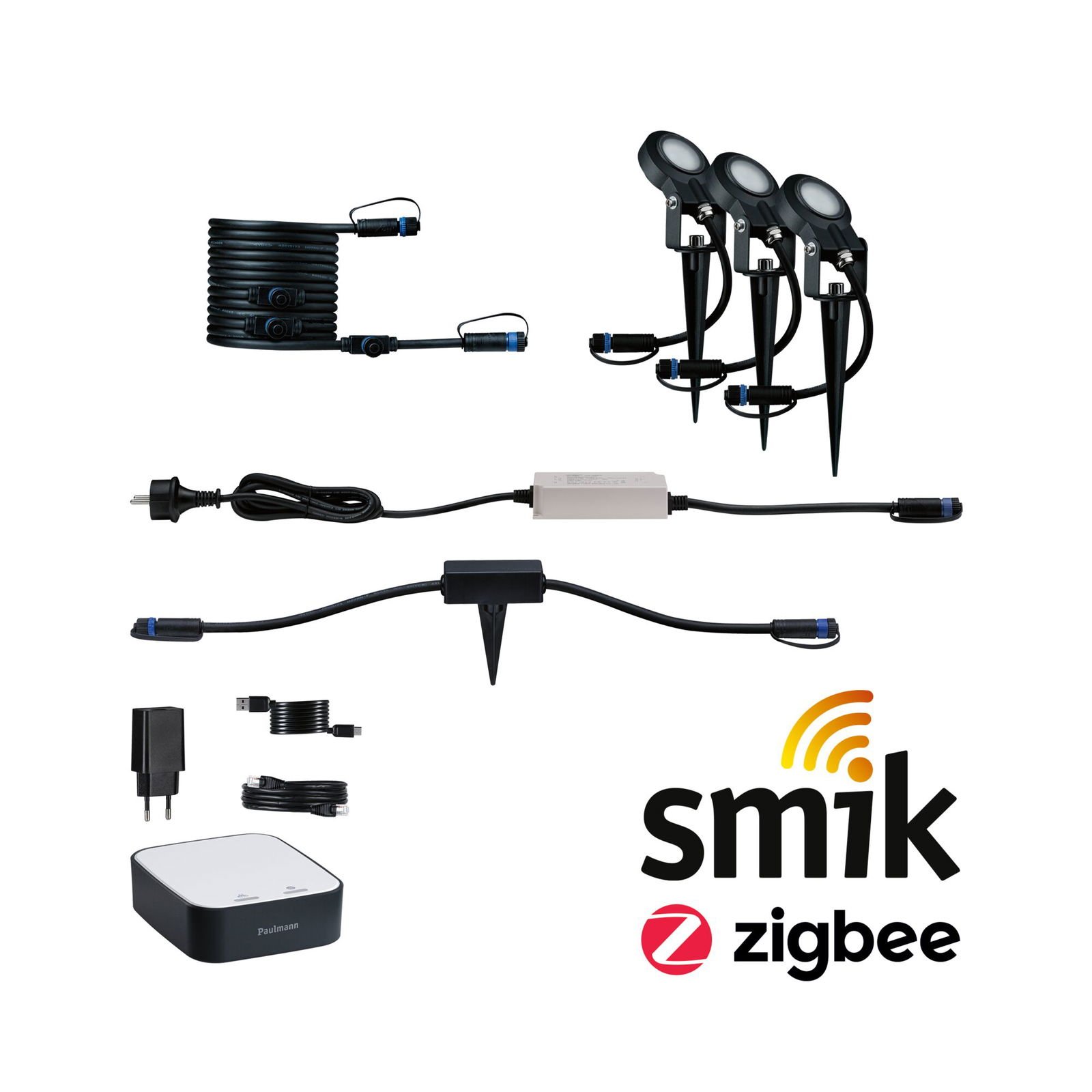 P 5173 Plug & Shine startovací sada Smart Home smik + LED zápich Sting 3000K 3x6,4W 75VA bílá/antracit - PAULMANN