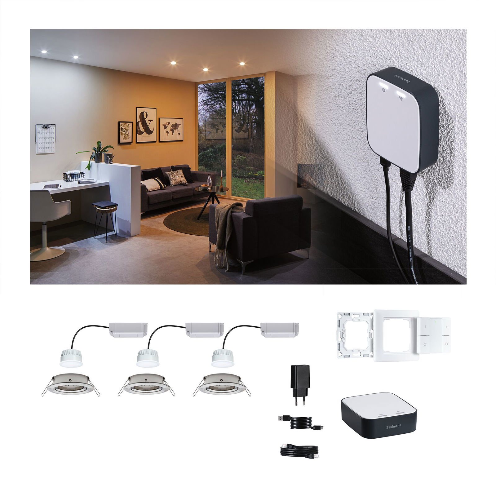 P 5181 Startovací sada Smart Home smik Gateway nástěnný ovladač + LED vestavné svítidlo Nova Plus Coin základní sada výklopné RGBW - PAULMANN (obrázek 5)