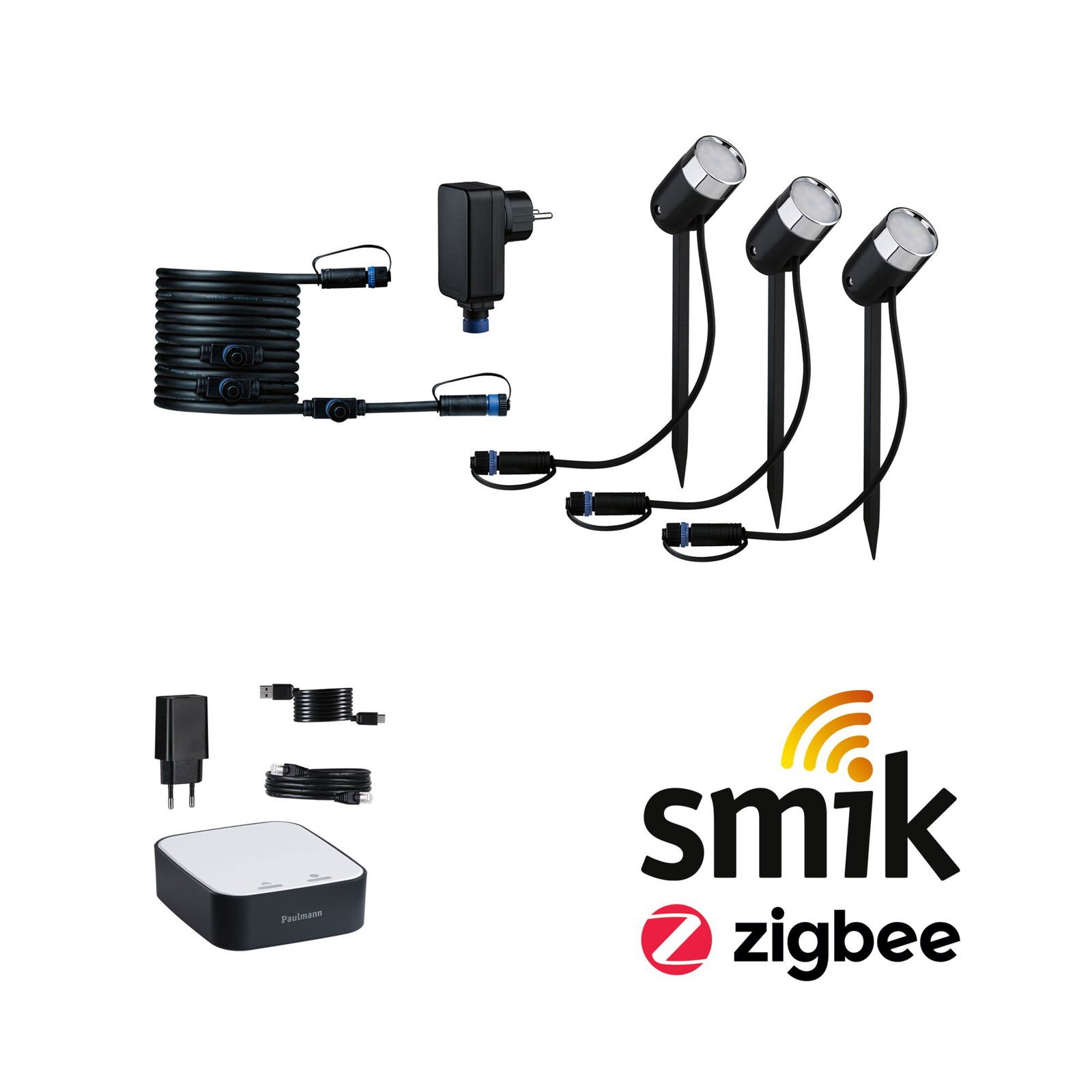 P 5183 Plug & Shine startovací sada Smart Home smik Gateway + LED bodové zahradní světlo Pike základní sada RGBW+ - PAULMANN