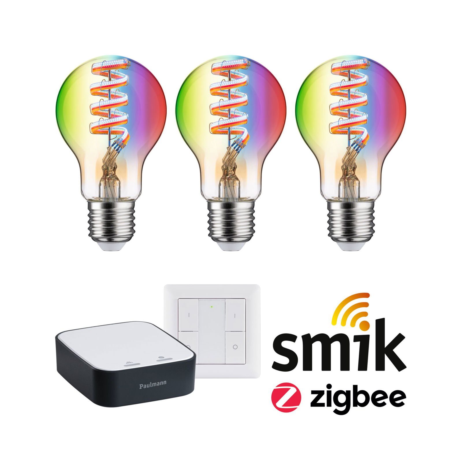 P 5192 Startovací sada Smart Home Zigbee 3.0 LED žárovka Gateway + Filament 230V LED žárovka E27 RGBW + vypínač - PAULMANN