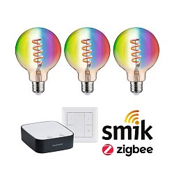 Obrázek pro produkt Startovací sada Smart Home Zigbee 3.0 LED žárovka Filament G95 RGBW + Gateway + vypínač - PAULMANN
