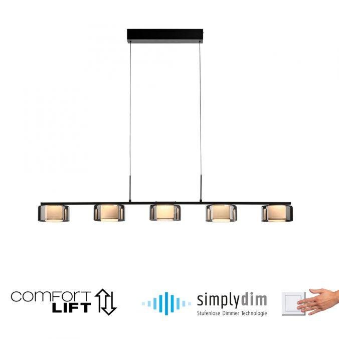 PN 2116-18 LED závěsné svítidlo RIKA černá stmívatelné nastavitelná výška paměťová funkce SimplyDim 3000K - PAUL NEUHAUS