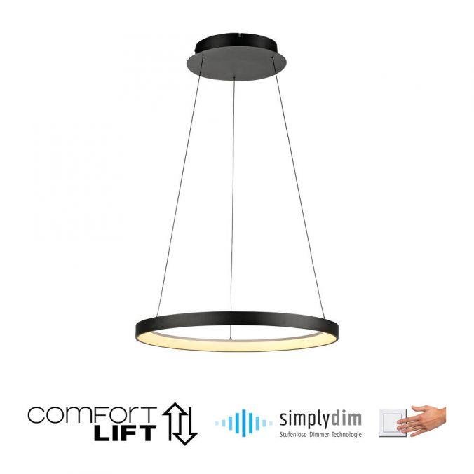 PN 2851-18 HOOP LED závěsné svítidlo černé nastavitelná výška paměťová funkce SimplyDim 3000K - PAUL NEUHAUS